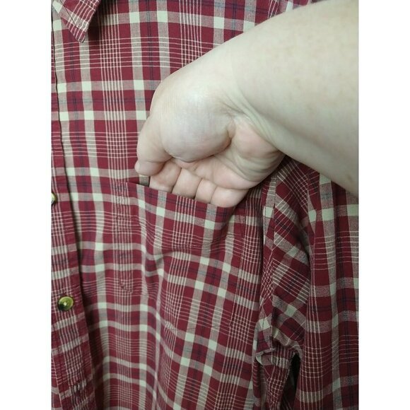 DOCKERS Men Red Blue Creme Plaid collared Long Sleeve Button dress Shirt Size L - Picture 5 of 13